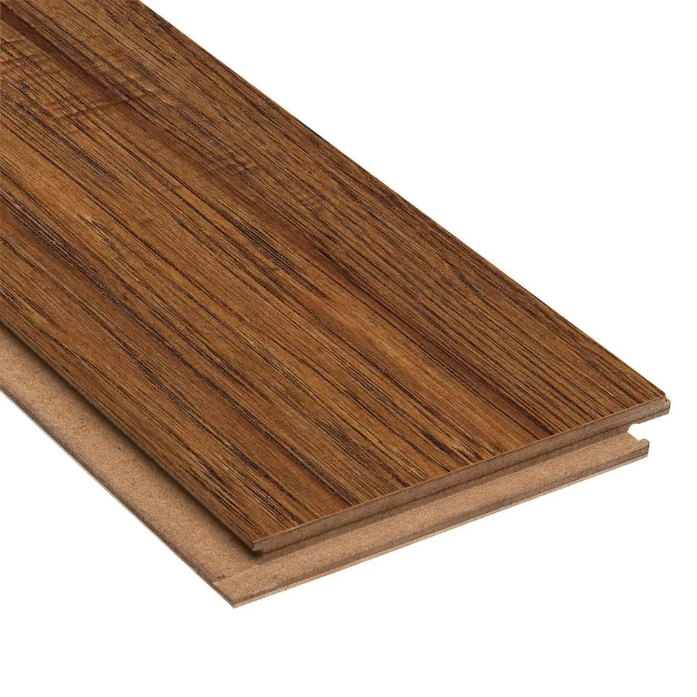 picture showing the thickness and tongue and groove edges of engineered wood flooring.